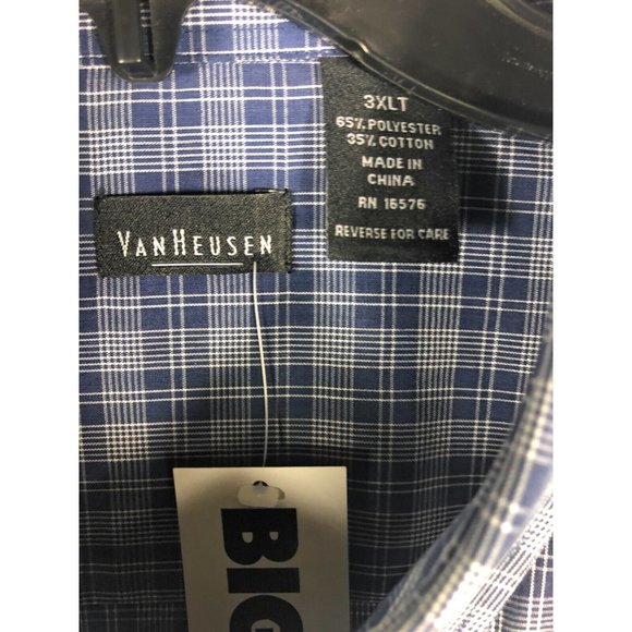 Van Heusen Men's 3XLT Short Sleeve Button Blue Check Polyester Blend shirt A24 - Picture 2 of 4